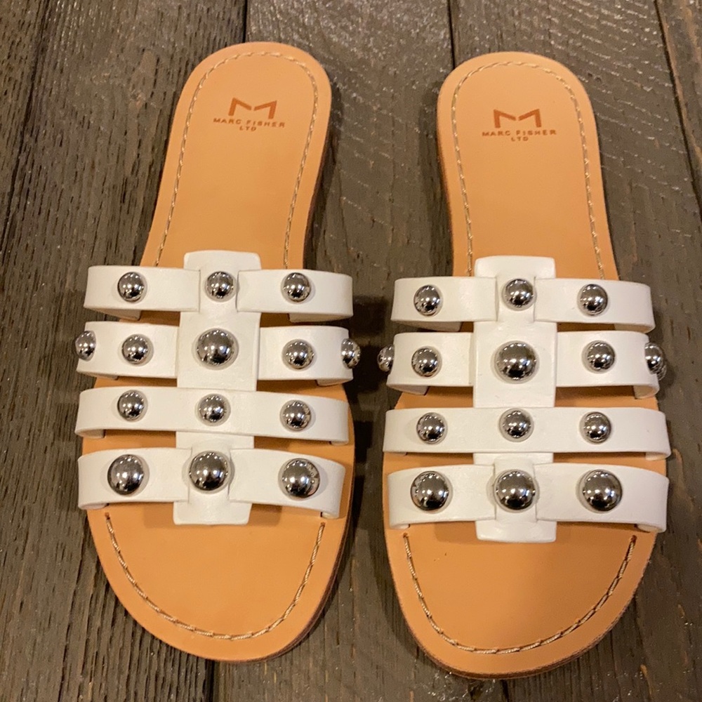 Marc Fisher LTD white leather slides